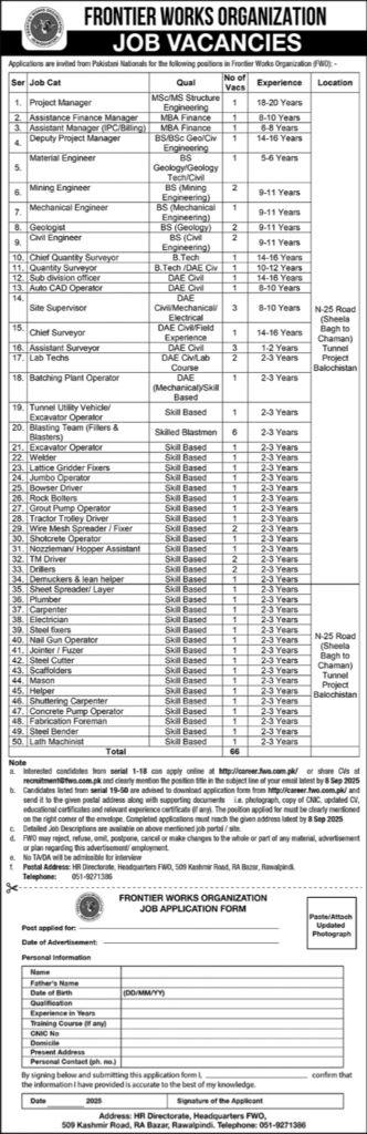 FWO Jobs 2025 Apply Online For Frontier Works Organization