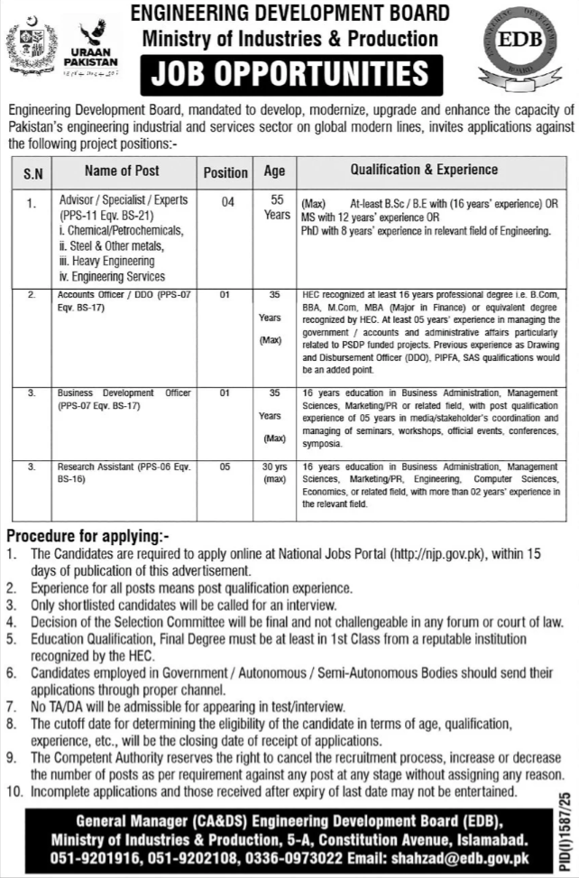 Latest Engineering Development Board Jobs 2025 Apply Online